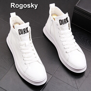 Rogosky 香港潮牌男鞋新款簡(jiǎn)約字母金屬中高幫板鞋男式秋冬季韓版百搭增高厚底素面中高邦小白鞋 白色 43（比運(yùn)動(dòng)鞋偏大一碼）