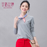 艾路絲婷長(cháng)袖T恤女新款春秋裝韓版休閑修身純色打底衫體恤TX3689 灰色 XL