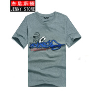 杰尼斯頓（Jenny Stone）潮牌短袖t恤男士純棉薄款寬松圓領(lǐng)學(xué)生青少年小眾印花嘻哈系列 灰色 S
