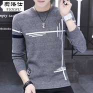 費(fèi)洛仕毛衣男春秋冬新款男士線衫韓版修身圓領(lǐng)加絨加厚保暖圓領(lǐng)針織衫 灰色(常規(guī)) XL