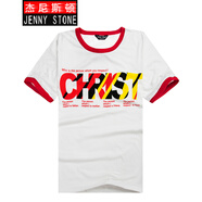 杰尼斯頓（Jenny Stone）短袖t恤男純棉圓領(lǐng)印花體恤休閑學(xué)生撞色4字母 白色 L /175(160斤以?xún)?