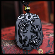 至翠齋  黑曜石雙貔貅吊墜  龍麒麟掛墜項鏈   男款黑曜石吊墜 