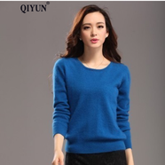 QIYUN女裝 仿貂絨衫毛衣女寬松低領(lǐng)圓領(lǐng)短款打底衫加厚套頭大號針織衫 艷藍色 S