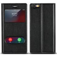 iCoverCase蘋果6s手機(jī)殼手機(jī)套 適用于iphone6s/plus 【6/6splus視窗】荔枝紋黑+送膜+透明殼