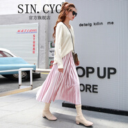 SIN.CYC女裝金絲絨百褶裙女秋冬半身裙女中長(cháng)款韓版高腰冬裙 粉紅色 L 28