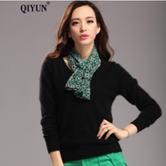 QIYUN女裝 仿貂絨衫毛衣女寬松低領(lǐng)圓領(lǐng)短款打底衫加厚套頭大號針織衫 黑色 M