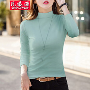 瓦塔諾t恤女裝長袖打底衫內(nèi)搭純色半高領(lǐng)秋衣春秋冬裝女士衣服體恤 豆綠色不加絨 L (105-115斤)