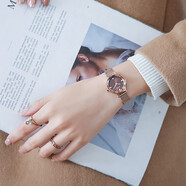 聚利時(shí)（Julius）手表女時(shí)尚韓版簡(jiǎn)約小巧小表盤(pán)氣質(zhì)細帶潮流學(xué)生石英防水女士手表 玫金咖|鋯鉆盤(pán)|贈手鐲