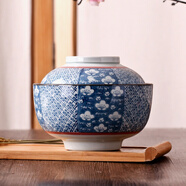 LICHEN 景德鎮(zhèn)陶瓷碗 日韓式大號方便面碗 帶蓋泡面碗 湯碗 唐彩口徑16.5厘米