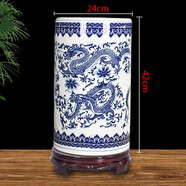 景德鎮(zhèn)陶瓷器花瓶青花瓷箭筒卷軸缸書(shū)畫(huà)桶字畫(huà)收納筒書(shū)房落地?cái)[件 龍紋 粗款帶底座