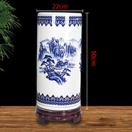 景德鎮(zhèn)陶瓷器花瓶青花瓷箭筒卷軸缸書畫桶字畫收納筒書房落地?cái)[件 山水 高款帶底座