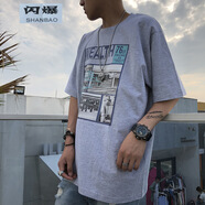 閃爆夏季加大碼加肥男士胖子短袖t恤特大寬松胖人肥佬男裝超大號半袖 18068淺灰色 3XL 建議200-220斤