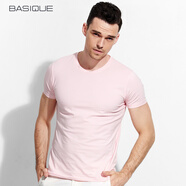 元本 新疆棉純色短袖t恤 夏修身打底衫休閑半袖潮流圓領(lǐng)白色體恤 粉色圓領(lǐng) L 180/100A