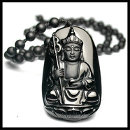 至翠齋  黑曜石地藏王菩薩吊墜  男款女款項鏈黑曜石吊墜