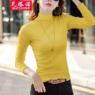 瓦塔諾t恤女裝長袖打底衫內(nèi)搭純色半高領(lǐng)秋衣春秋冬裝女士衣服體恤 黃色不加絨 M (95-105斤)