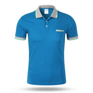 夏男裝翻領(lǐng)T恤定制廣告文化衫餐廳員工polo定做印繡服務(wù)員短袖體恤工作衣服 湖藍(lán)白領(lǐng) S