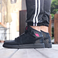 耐克（NIKE）女鞋新款 Air Jordan 1  AJ1 喬1運動(dòng)休閑鞋籃球鞋板鞋 555112-001 黑紅潑墨 38.5