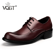 VQGT 春季頭層牛皮商務(wù)正裝大頭皮鞋圓頭英倫手工男鞋厚底耐磨增高 紅色    偏大一碼 37