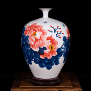 景韻雅成景德鎮(zhèn)陶瓷器手繪青花牡丹花瓶擺件大號家居裝飾品藍(lán)色新中式客廳 粉彩牡丹冬瓜