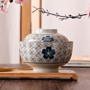 LICHEN 景德鎮(zhèn)陶瓷碗 日韓式大號方便面碗 帶蓋泡面碗 湯碗 藍(lán)富貴口徑16.5厘米