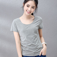 艾路絲婷夏裝新款短袖T恤女純棉上衣韓版修身純色體恤TX3361 灰色 M