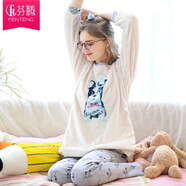 芬騰春季純棉睡裙女純棉連帽簡約純色套頭衛(wèi)衣裙可外穿女生睡衣 米白兩件套【X9547222】 女款S(80-100斤)