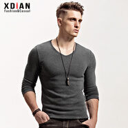 續點(diǎn) 男士保暖T恤 加絨加厚休閑體恤純色緊身貼身保暖秋衣長(cháng)袖T恤棉質(zhì) V領(lǐng)深灰 L(68KG左右)