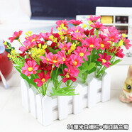 伊芙美 田園風(fēng)木柵欄仿真花套裝春天家居假花藝室內(nèi)房間校園擺放裝飾品 16厘米白柵欄+梅紅跳蘭菊