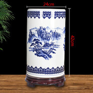 景德鎮(zhèn)陶瓷器花瓶青花瓷箭筒卷軸缸書畫桶字畫收納筒書房落地?cái)[件 山水 粗款帶底座