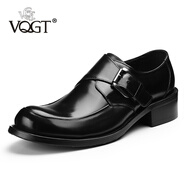 VQGT英倫圓頭男鞋大頭皮鞋搭扣商務(wù)正裝鞋男士牛皮鞋厚底 黑色 42 偏大一碼