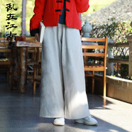 亂在江南棉麻休閑闊腿褲女秋冬新品寬松顯瘦民族風(fēng)簡約長褲 麻色加絨 S