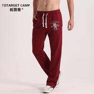 拓營者（TotargetCamp）運(yùn)動褲男士直筒休閑褲針織毛圈棉透氣大碼運(yùn)動長褲寬松潮流衛(wèi)褲子 棗紅色復(fù)合加絨 XL
