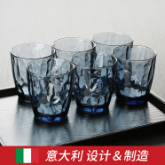 BORMIOLI ROCCO 波米欧利意大利进口玻璃杯家用喝水杯子果汁饮料杯6杯加茶盘套装 蓝色390ml6只+茶盘