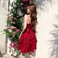 SIN.CYC女裝紅色海邊度假沙灘裙女夏季復古超仙小清新吊 紅色 M