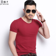 伽維德（JIAWEIDE）短袖t恤男純棉夏季男生純色韓版修身圓領(lǐng)半袖體恤緊身大碼打底衫 酒紅色 L(體重115-130斤)