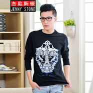杰尼斯頓（Jenny Stone）潮牌長袖t恤男圓領(lǐng)印花假兩件 045黑色 XL