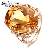 Lescreation莉薩珠寶天然黃水晶鉆石女戒18K玫瑰金鑲嵌黃晶南非鉆戒指 15.5克拉 18K金黃水晶戒指