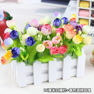 伊芙美 田園風(fēng)木柵欄仿真花套裝春天家居假花藝室內(nèi)房間校園擺放裝飾品 16厘米白柵欄+春色混搭玫瑰