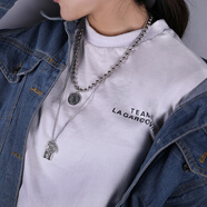 琇涵歐美嘻哈潮男鈦鋼復古做舊硬幣掛墜情侶項鏈一對吊墜鏈子項鏈男女 兩件套