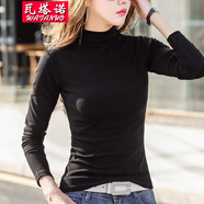 瓦塔諾t恤女裝長(zhǎng)袖打底衫內(nèi)搭純色半高領(lǐng)秋衣春秋冬裝女士衣服體恤 黑色不加絨 2XL (125-140斤)