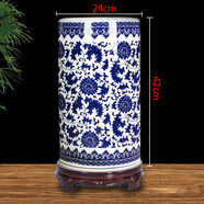 景德鎮(zhèn)陶瓷器花瓶青花瓷箭筒卷軸缸書畫桶字畫收納筒書房落地?cái)[件 纏枝蓮 粗款帶底座
