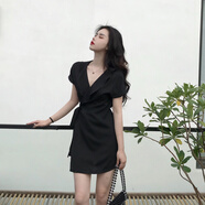 miss nitaly新款度假風(fēng)沙灘裙女夏巴厘島海邊旅游性感顯瘦氣質(zhì)范泰國連衣裙 黑色 連衣裙 M