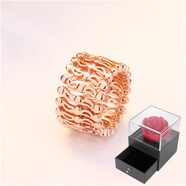 末言雨（MOYANYU）抖音同款魔戒戒指925銀可伸縮兩用變形手環(huán)手鐲一體收縮女士 無鉆-玫瑰金  永生花禮盒