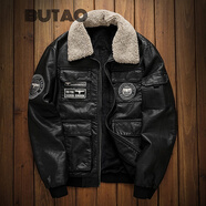 BUTAO 美國飛行員皮夾克男潮流外套新款秋冬季加絨加厚皮衣外套 8836 2XL