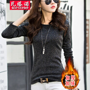 瓦塔諾蕾絲衫加絨打底衫內(nèi)搭女裝加厚衣服上衣長(zhǎng)袖T恤秋冬季打底衣小衫 黑色加絨 XL(115-125斤)