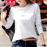 瓦塔諾t恤女裝長(cháng)袖上衣簡(jiǎn)約顯瘦打底秋衣春秋季小衫衣服棉體恤 白色 2XL (125-140斤)