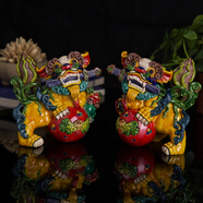 美吔 景德鎮陶瓷藝術(shù)品擺件手工交趾陶彩陶招財貔貅對獅收藏送禮客廳擺件 中劍獅一對