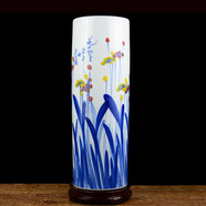 景德鎮陶瓷手繪直筒書(shū)畫(huà)筒卷軸缸箭筒花瓶花插中式客廳電視柜臺面書(shū)房落地客廳裝飾品擺件 花仙子 不帶底座