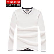 杰尼斯頓（Jenny Stone）長(cháng)袖t恤男春季純棉v領(lǐng)打底衫假兩件 白色 XL