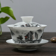 瓷牌茗茶具 蓋碗大號 青花陶瓷蓋碗花茶杯 白瓷三才碗杯敬茶碗泡茶 功夫茶具 【隱居圖】蓋碗